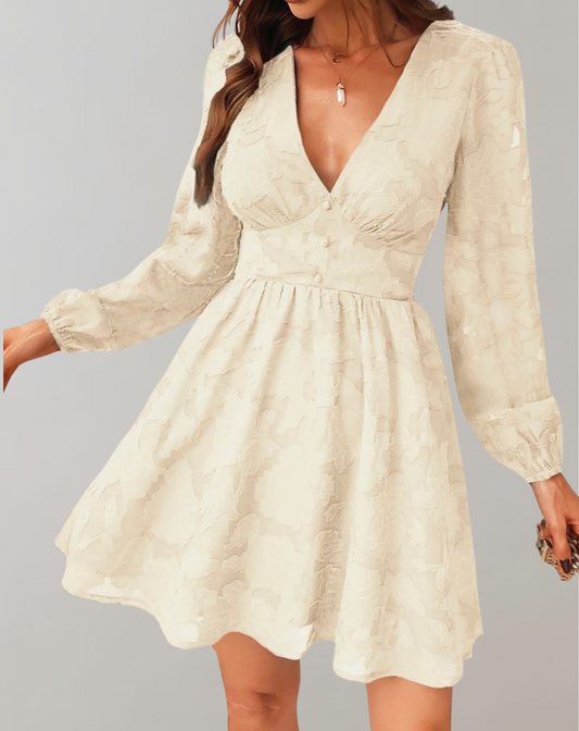 Vestido de cóctel informal de manga larga con escote en V para mujer | Ideal para primavera/verano