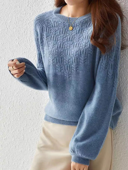 Lauren Elegant Crew Neck Lantern Sleeve Hollowed Top
