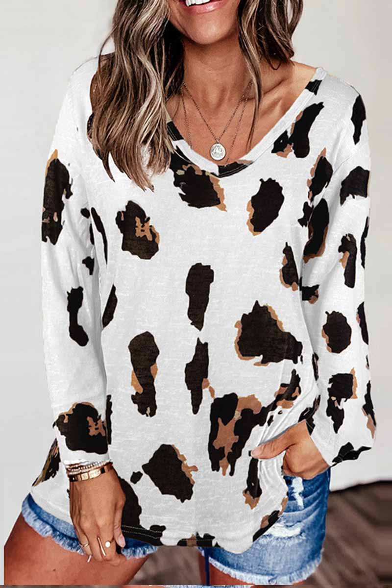 V-neck Leopard Print Loose Top