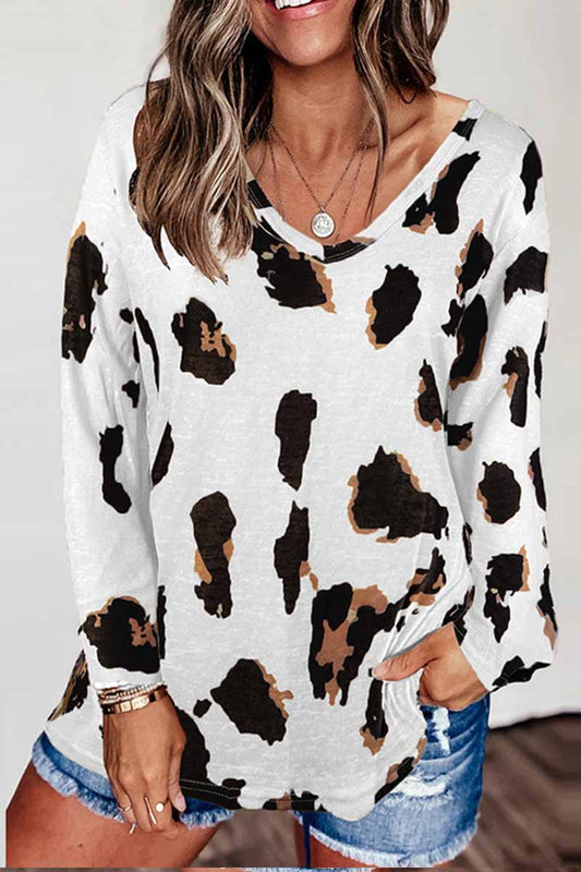 V-neck Leopard Print Loose Top