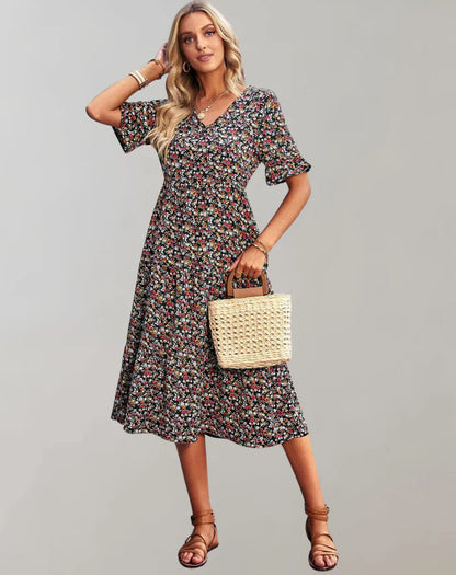 Vestido largo floral de manga media para mujer | Ideal para primavera/verano