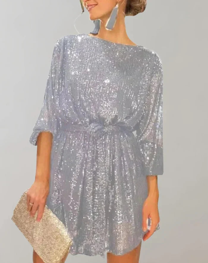 Elegante minivestido de lentejuelas con cintura ceñida para mujer | Ideal para primavera/verano