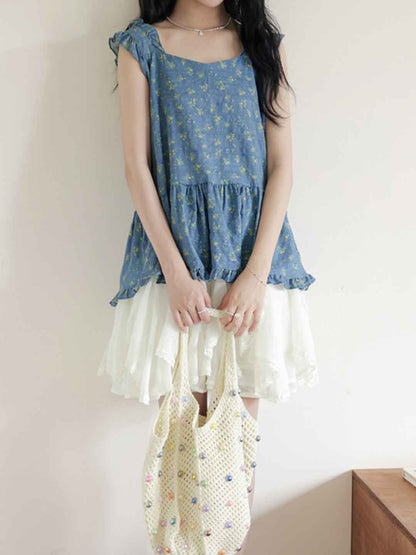 Kaitlyn Cute Square Neck Back Floral Vest