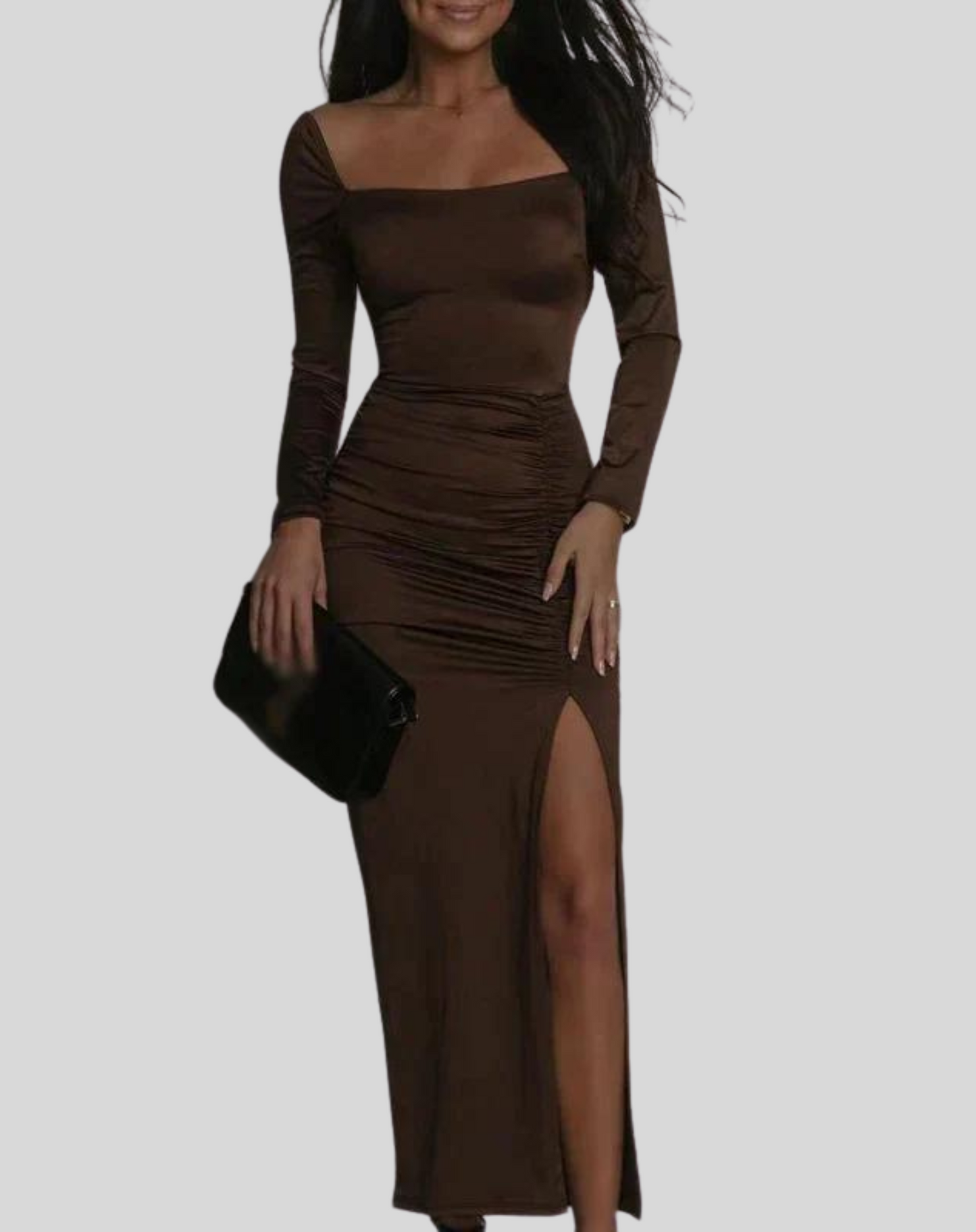 Vestido elegante de terciopelo con escote cuadrado y abertura para mujer | Ideal para primavera