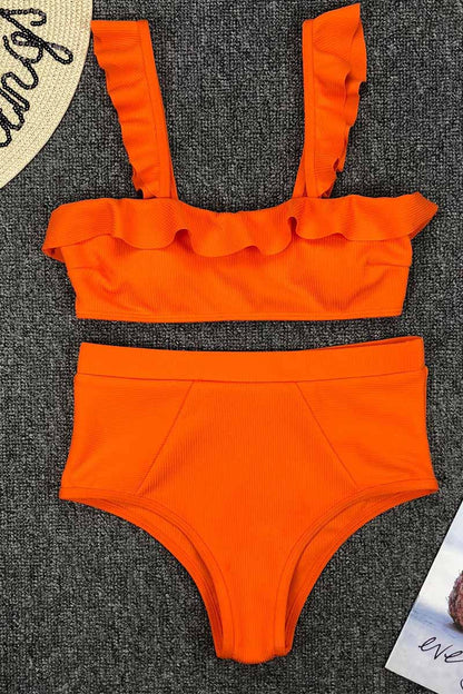 High Waist Ruffled Bikini Set(3 Colors)