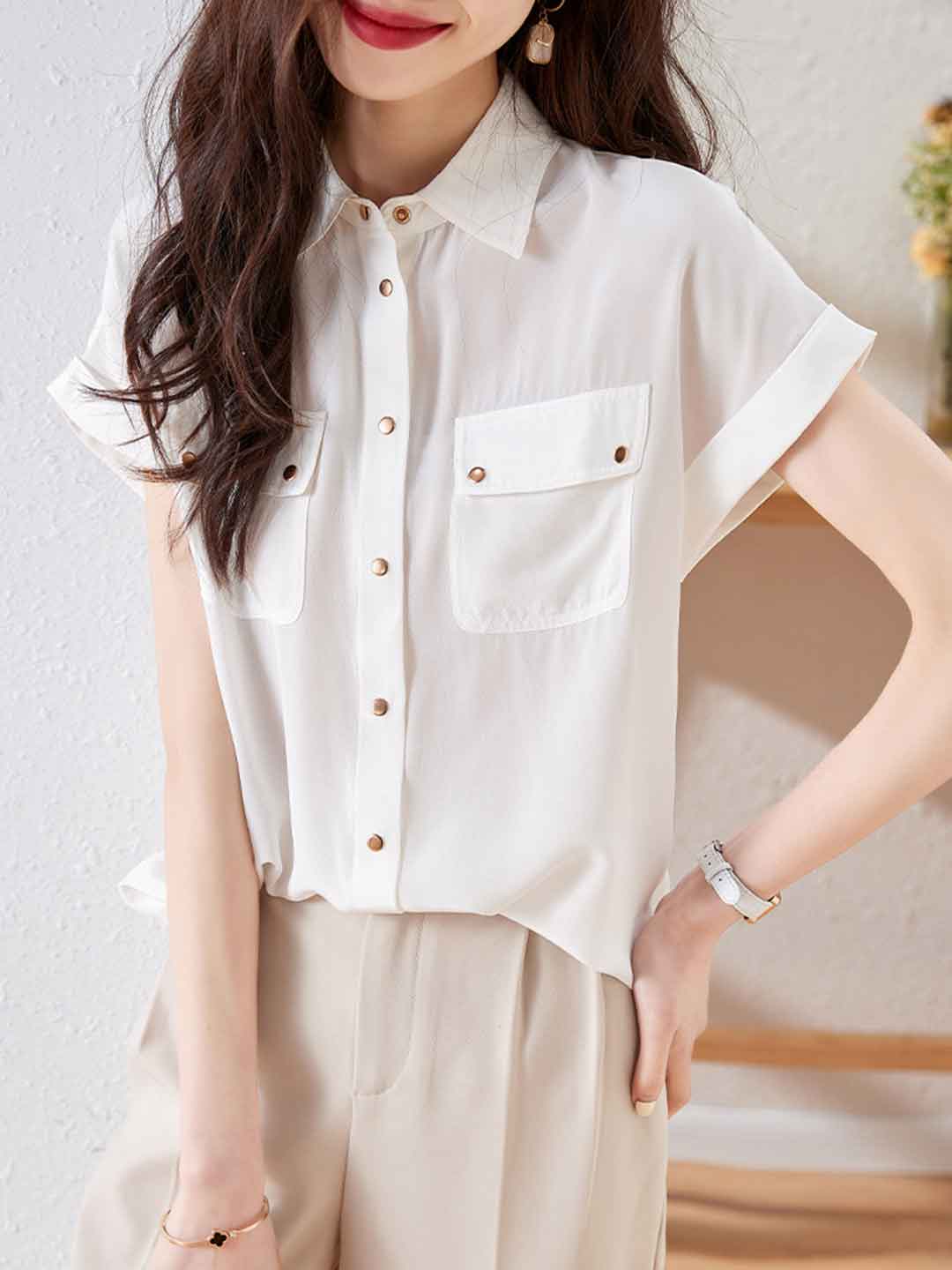 Vanessa Loose Lapel Solid Color Chiffon Top