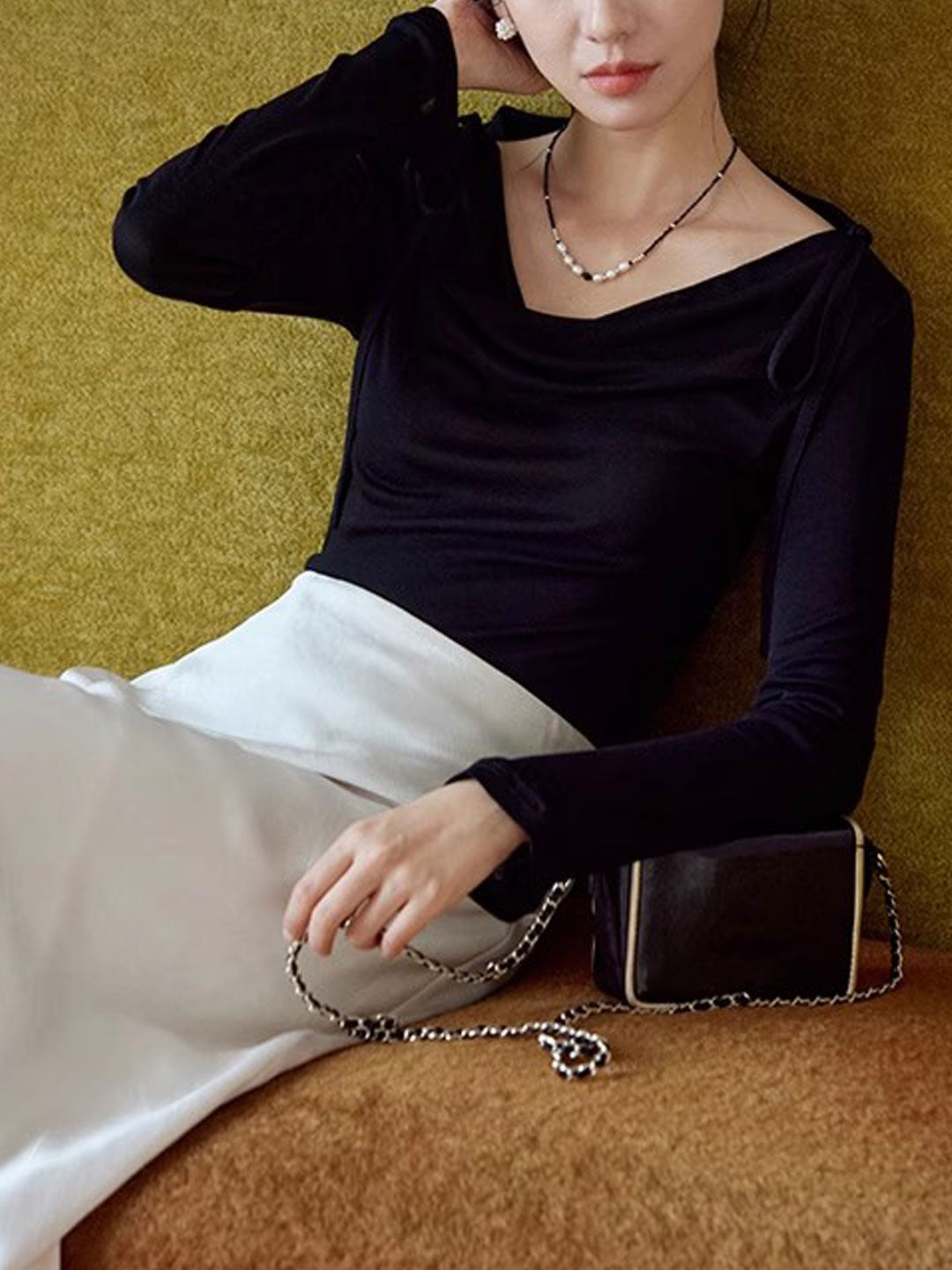 Sydney Slim Swing Collar Off-Shoulder Tie Top