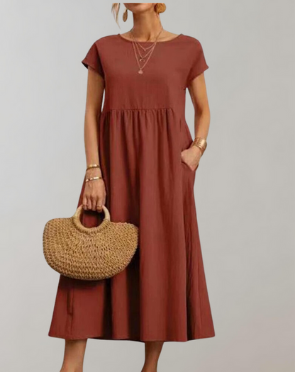 Women’s Easy to Wear Oval Neck Midi Dress with Pocket | Ideal for Spring/Summer