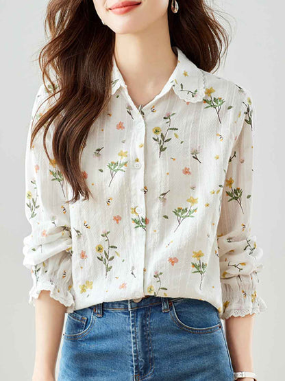 Valeria Classic Lapel Embroidered Floral Shirt