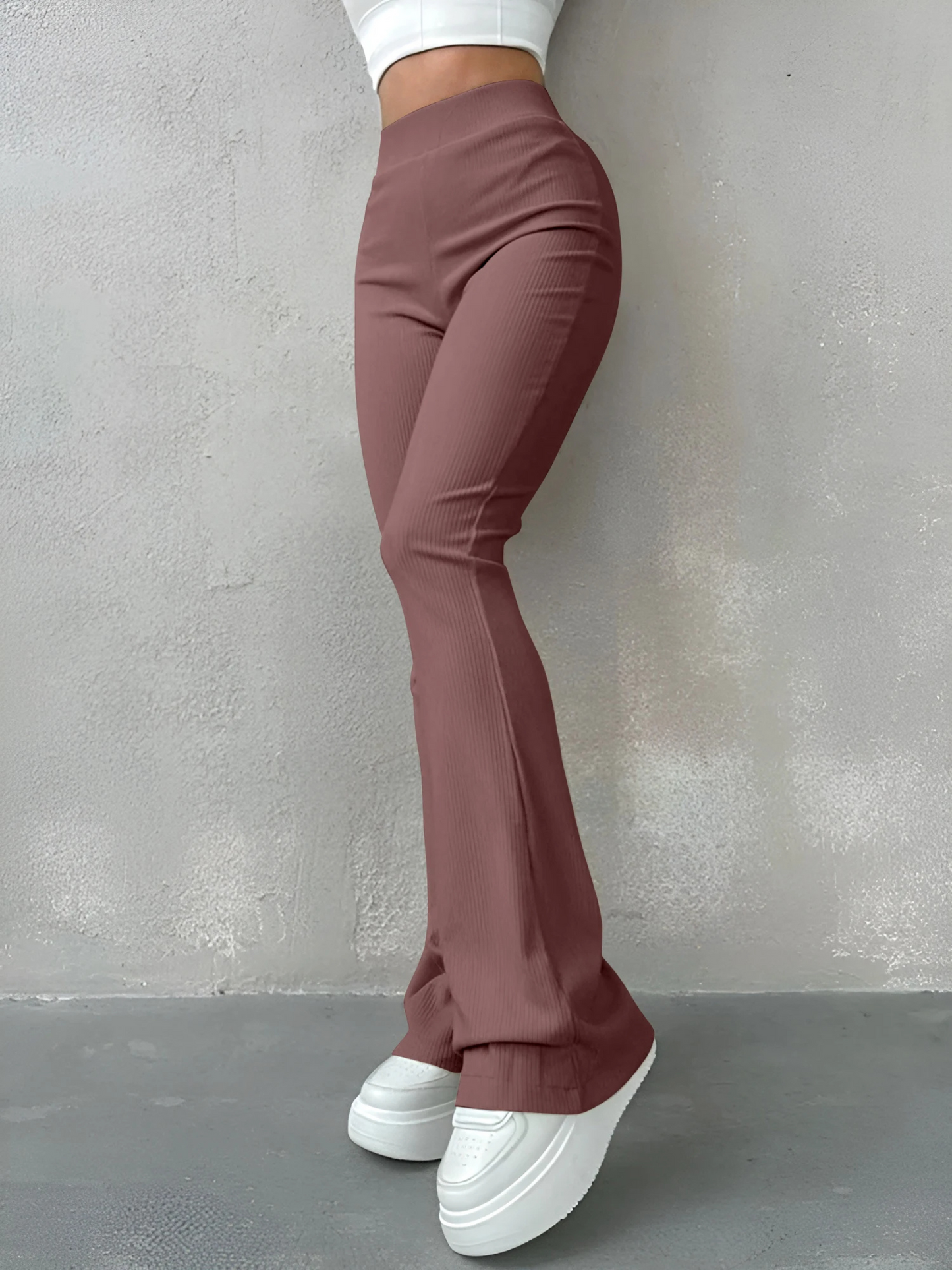 Women's Stretchy High Waisted Ribbed Flared Pants | Great for All Seasons
