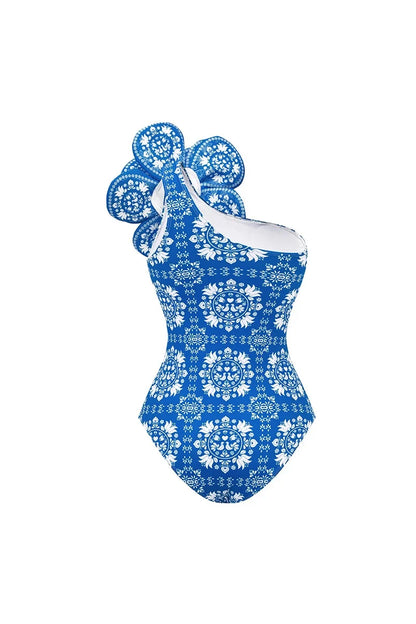 3D Floral Decor Ethnic Print Swimsuit