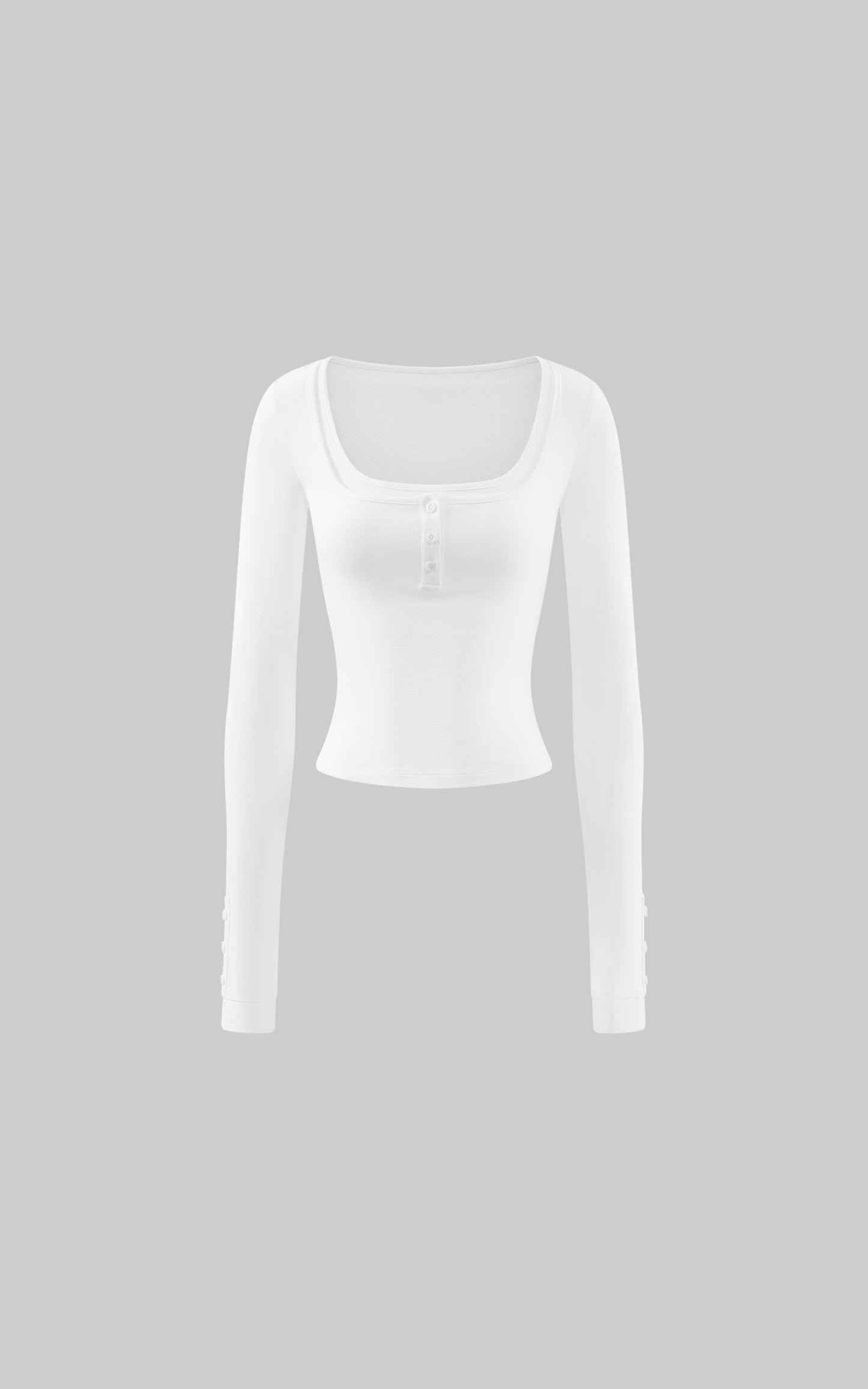 Layered Effect Long Sleeve Top Square Neck Button Detail Tee