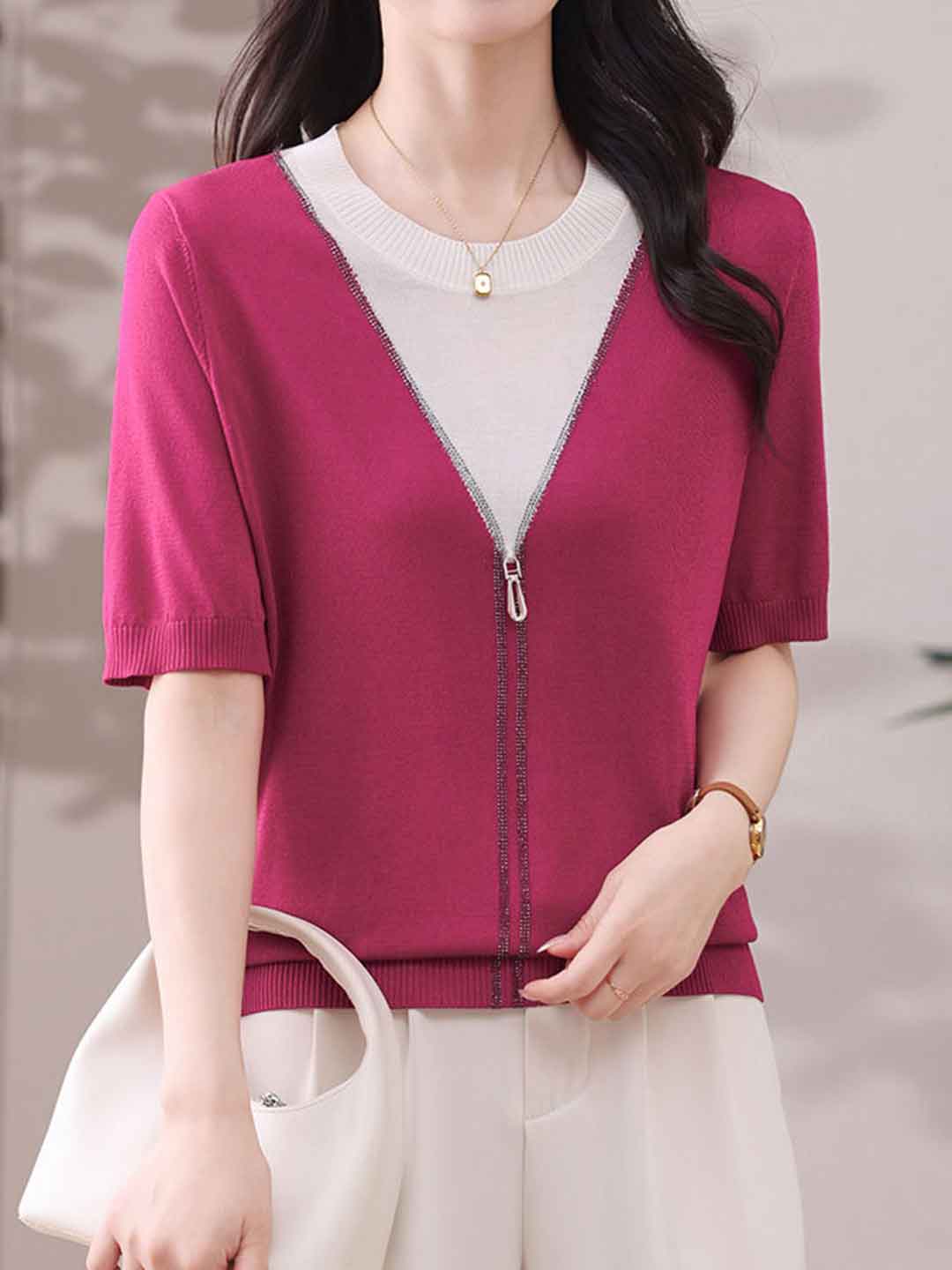 Molly Casual Crew Neck Colorblock Knitted Top