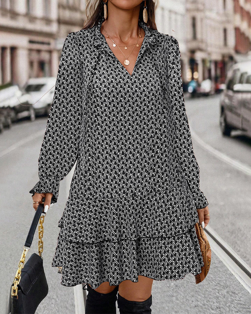Women's Casual Long Sleeve Patterned Midi Dress | Ideal for Spring/Summer