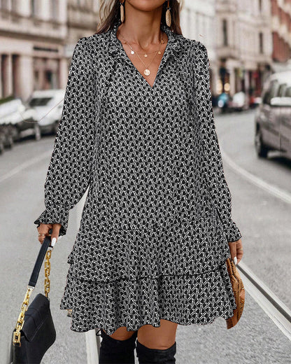 Women's Casual Long Sleeve Patterned Midi Dress | Ideal for Spring/Summer