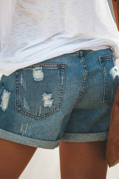 Fashion Street Ripped Denim Straight Shorts