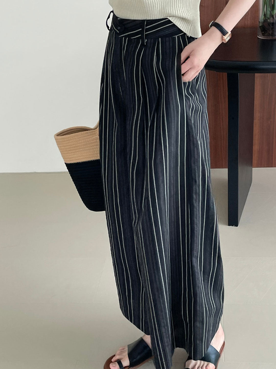 Evelyn Casual Striped Wide Pants