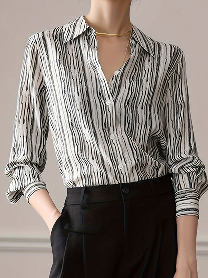 Maria Casual Lapel Striped Shirt