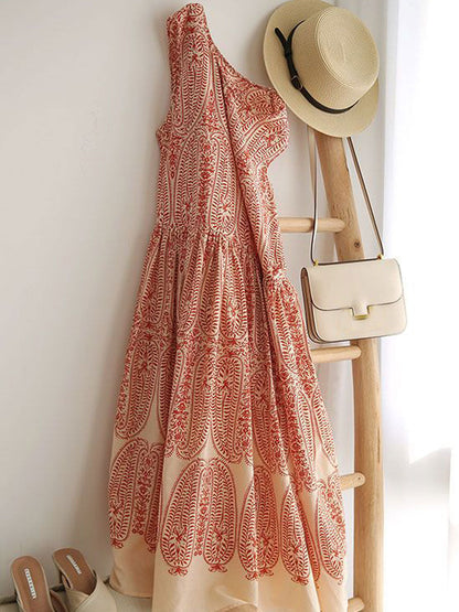 Julia Vintage Crew Neck Printed Sleeveless Dress