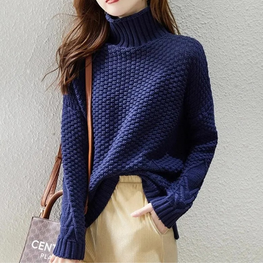 Jersey de cuello alto para mujer con mangas de punto trenzado | Ideal para otoño/invierno