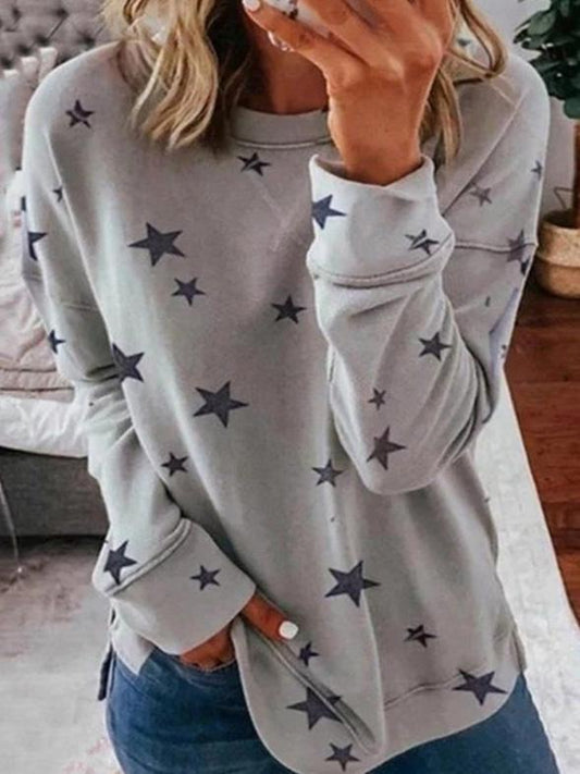Elegante jersey de cachemira para mujer con estampado de estrellas y escote redondo | Ideal para otoño/invierno