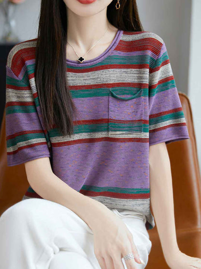 Sophie Retro Crew Neck Contrasted Striped Knitted Top