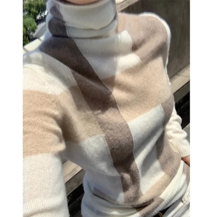 Jersey de punto a cuadros elegante y ajustado para mujer | Ideal para otoño/invierno