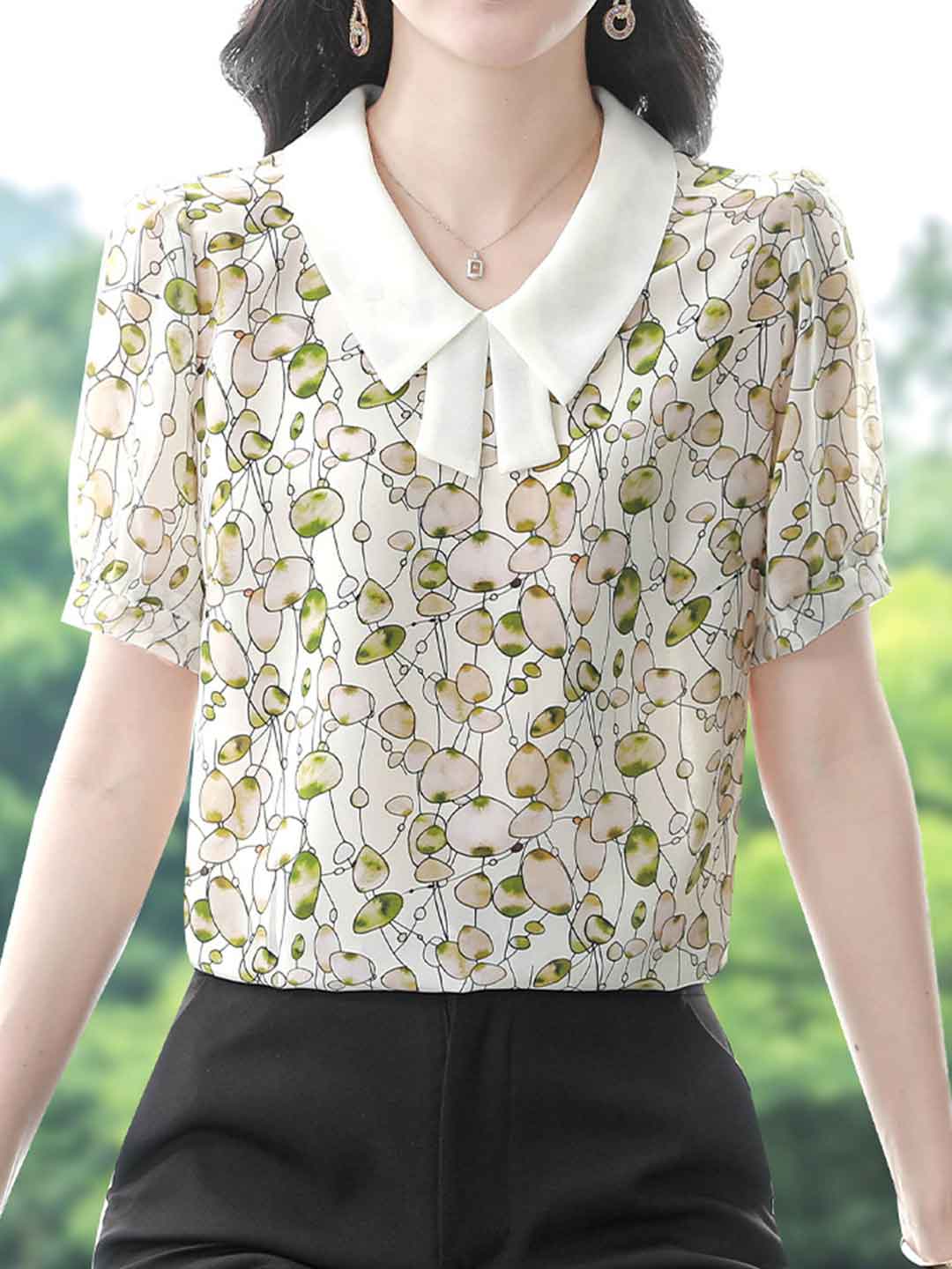 Mariah Classic Lapel Floral Printed Chiffon Top
