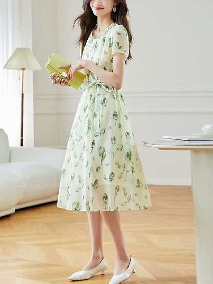 Payton Loose Printed Tie Chiffon Dress