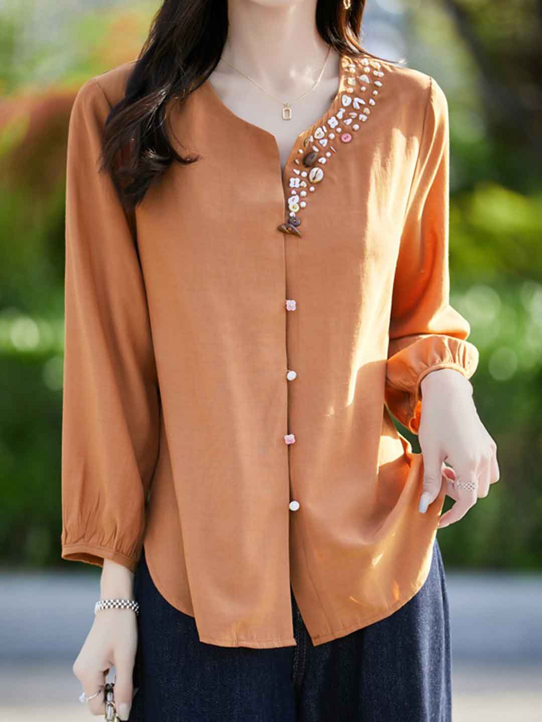 Zoey Loose V-Neck Solid Color Shell Button Cardigan