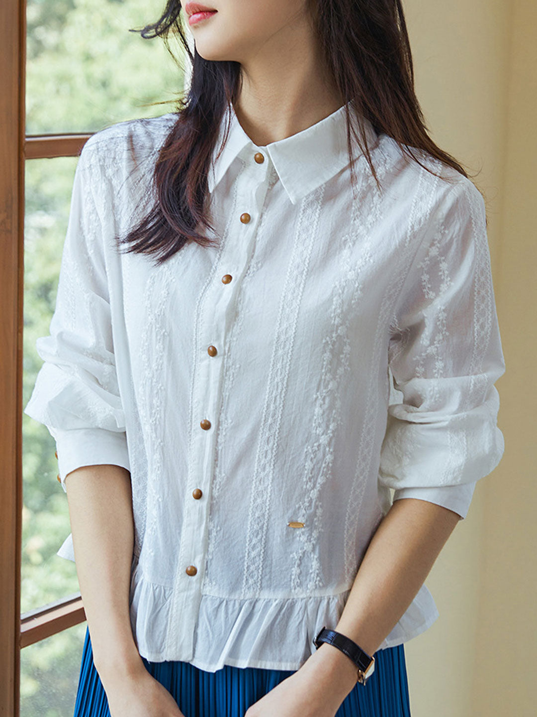 Madeline Elegant Lapel Embroidered Top