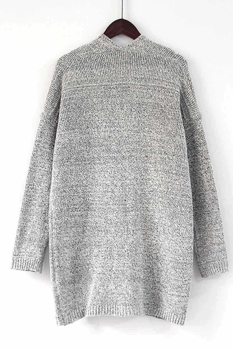 Solid Color Knitted Cardigan With Large Pockets
