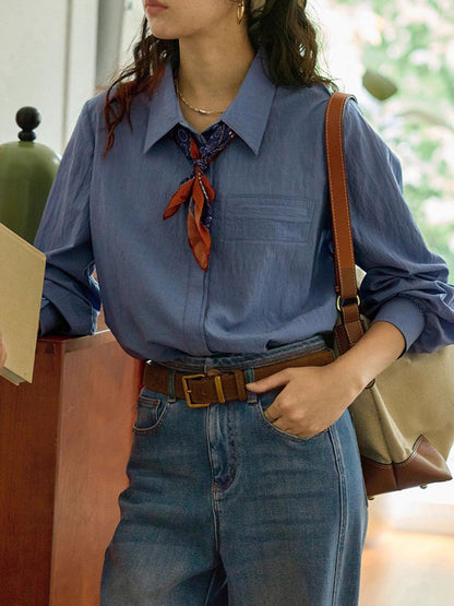 Makayla Retro Lapel Solid Color Shirt