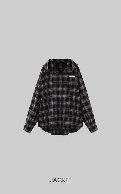 Plaid Hooded Shirt Jacket with Matching Plaid Tube Top Set
