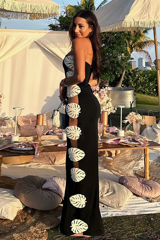 Traje de baño sin tirantes con recortes de patchwork de hojas