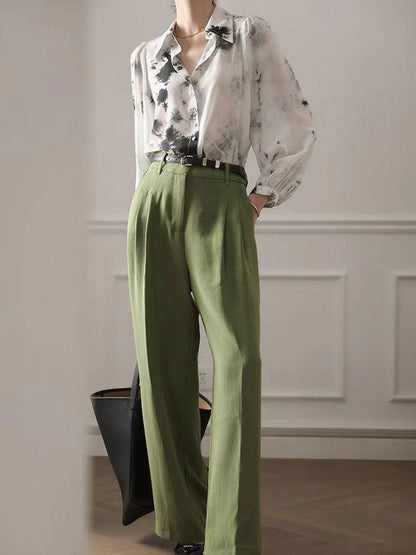 Jessica Retro Polo Collar Puff Sleeve Printed Shirt