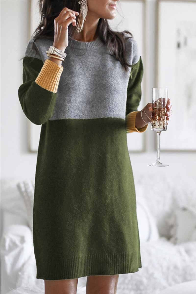 Loose Round Neck Paneled Dress(2 Colors)