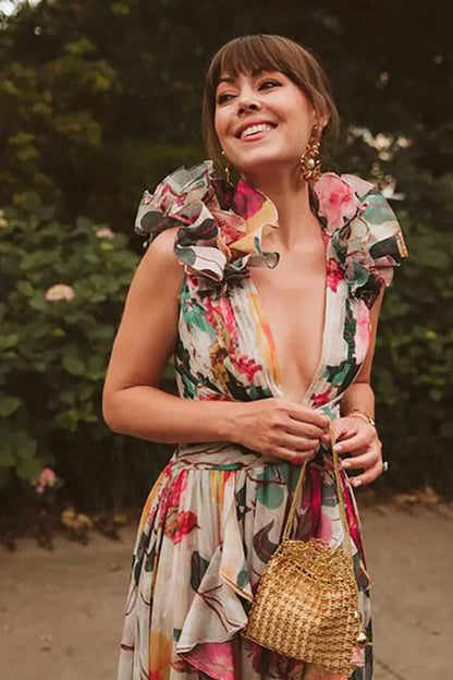 3D Floral Cutout Swimsuit One Piece Set