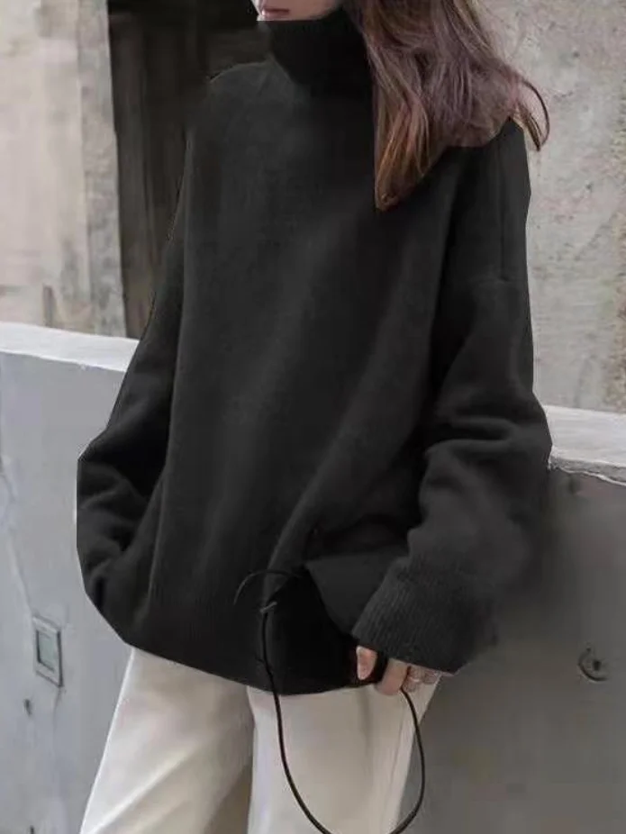 Jersey de punto de cuello alto extragrande para mujer | Ideal para otoño/invierno