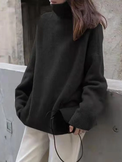 Jersey de punto de cuello alto extragrande para mujer | Ideal para otoño/invierno