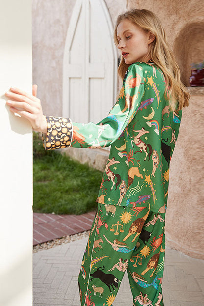 Conjunto de pijama con estampado de constelación verde