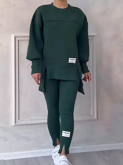 Conjunto elegante de jersey con parches y leggings para mujer | Ideal para otoño/invierno