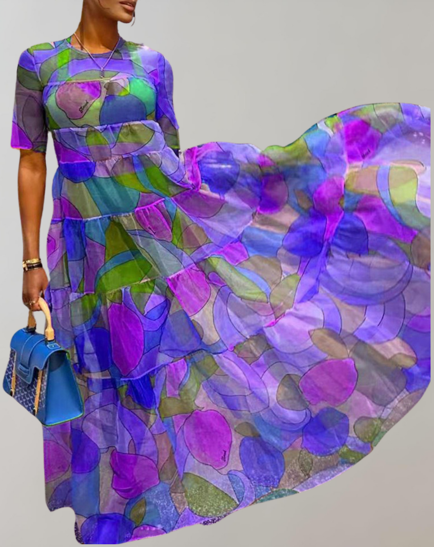 Vestido moderno de manga corta con estampado para mujer | Ideal para primavera/verano