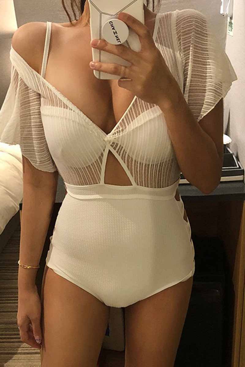 White Sexy Hollow Cover Belly Swimwears