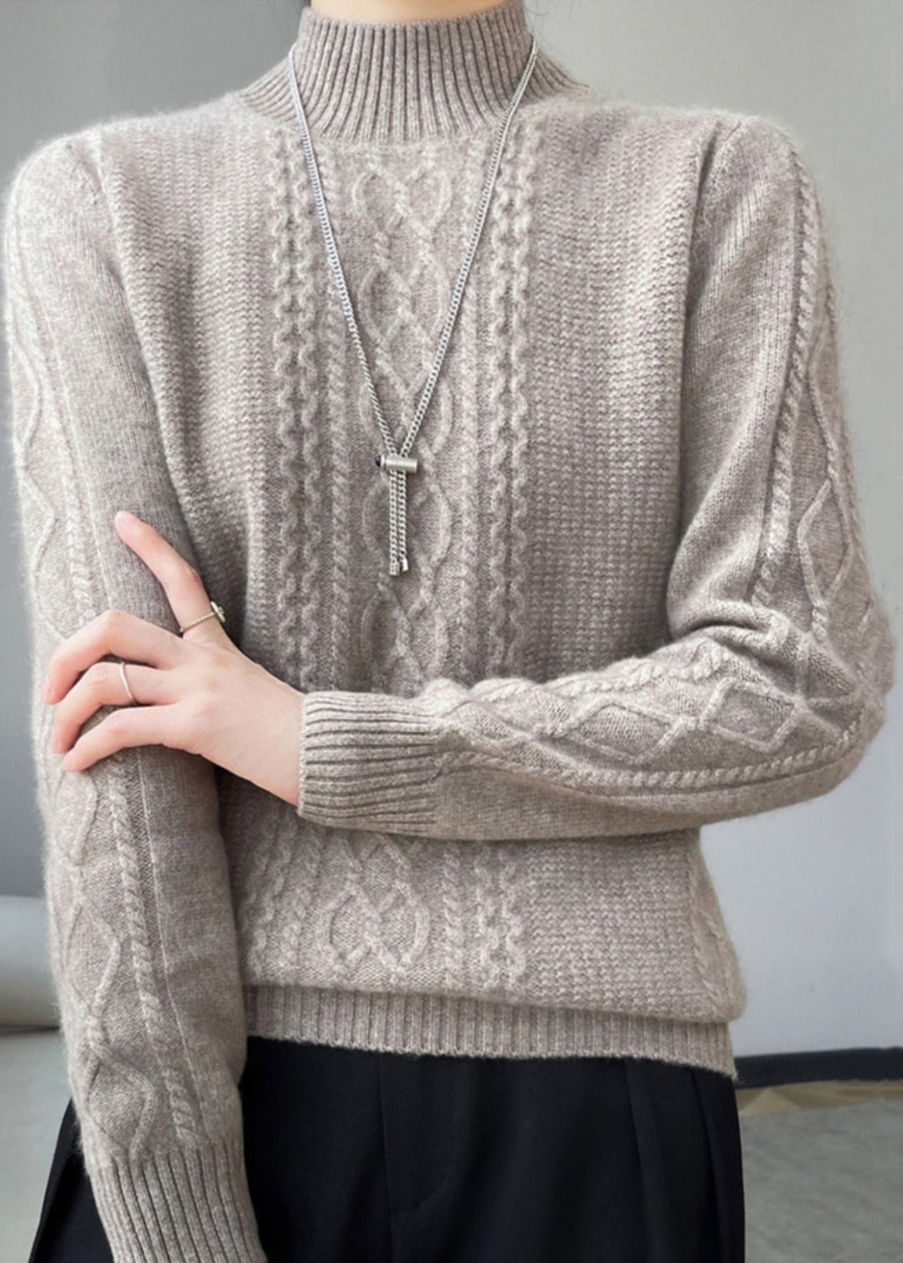 Suéter de punto trenzado con cuello alto para mujer | Ideal para otoño/invierno