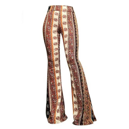 Women's Stretchy Boho Style High Waisted Flared Pants | Great for Casual Days