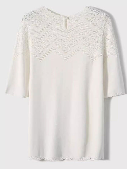 Ella Daily Crew Neck Hollowed Crochet Top