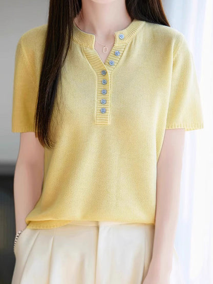 Selina Loose V-neck Solid Color Knitted Top
