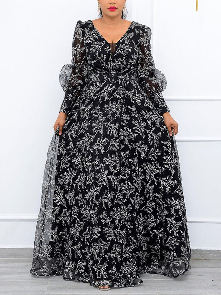 V Neck Long Sleeve Party Dress
