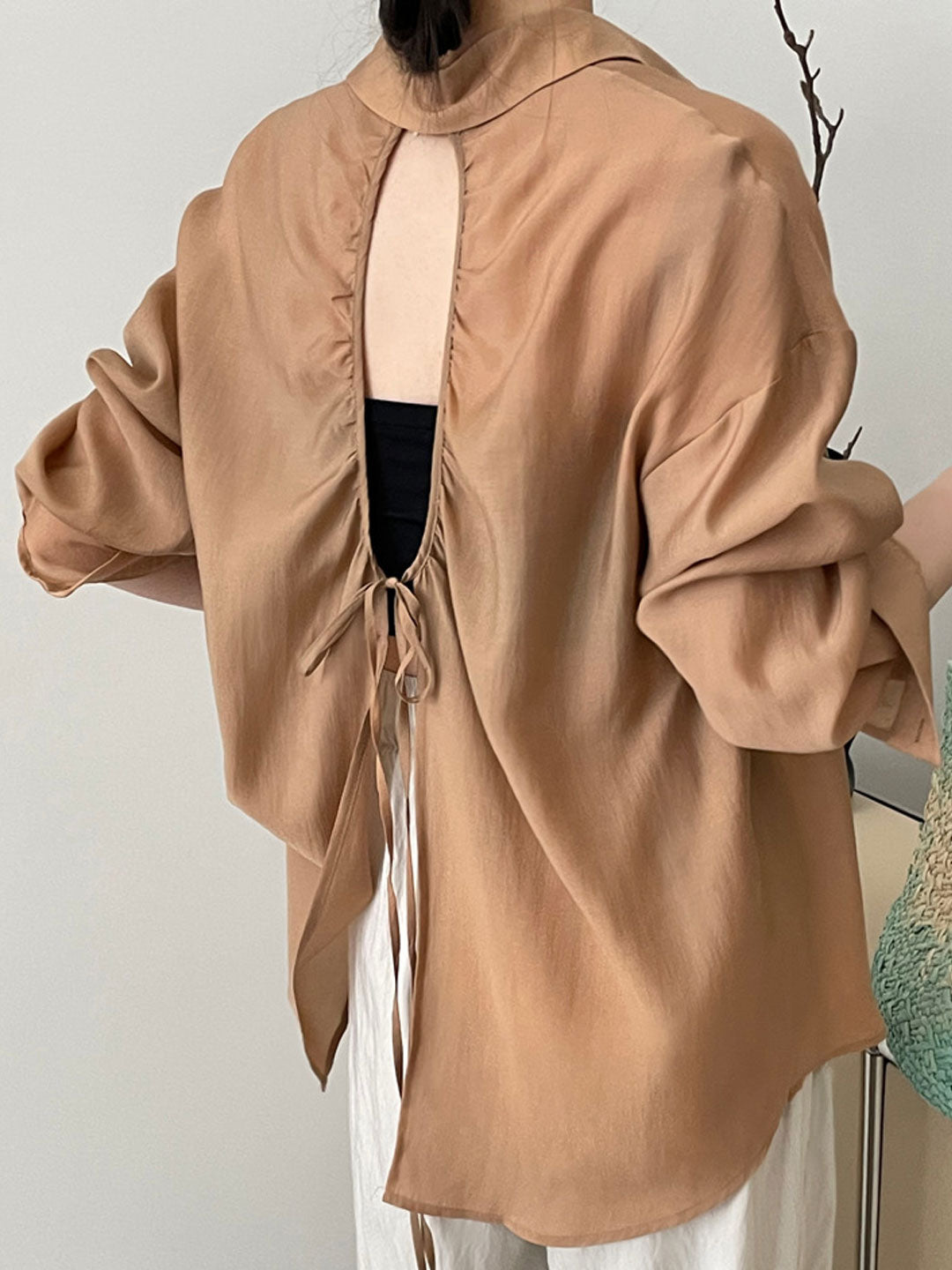 Olivia Loose Lapel Hollowed Back Slit Shirt